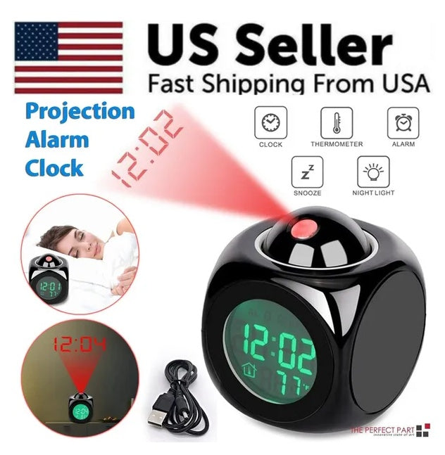 LED Projection Alarm Clock with Voice Talking | Digital LCD Snooze