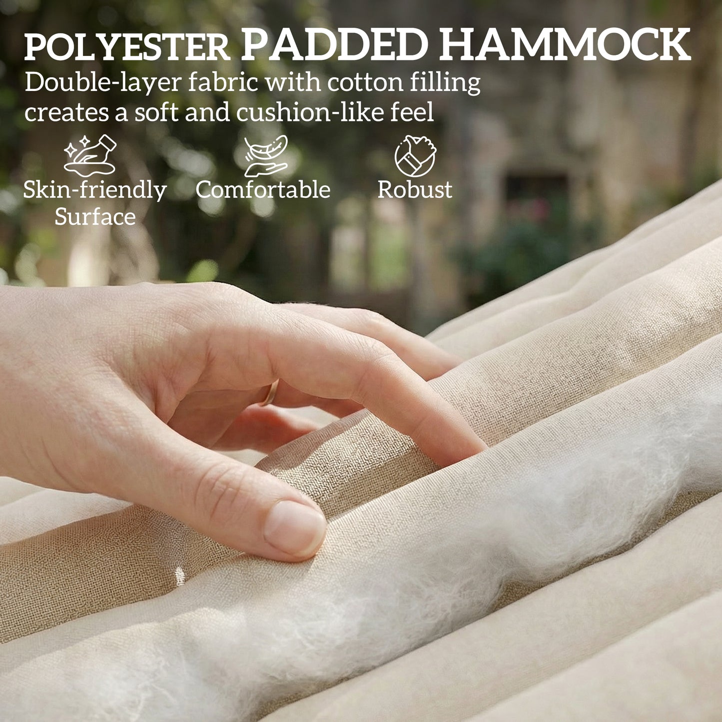 Cream padded hammock fabric with soft, cushion-like texture