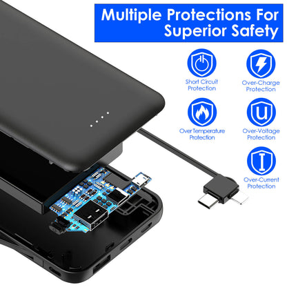 10000mAh Portable Power Bank with Built-in USB-C & Lightning Cables 1Pc 10000mAh Power Bank Portable Phone C | Ectron Online
