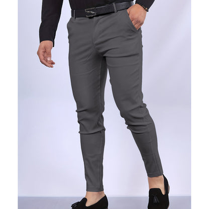 Men's solid chino pants, medium gray, slim tapered legs with cuffed hem