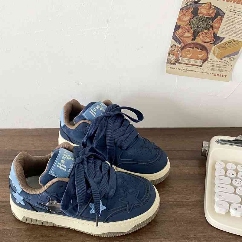 Women's Star Pattern Sneakers - Retro Style, Modern Comfort Thick Bottom Star Pattern Sneakers Women | Ectron Online
