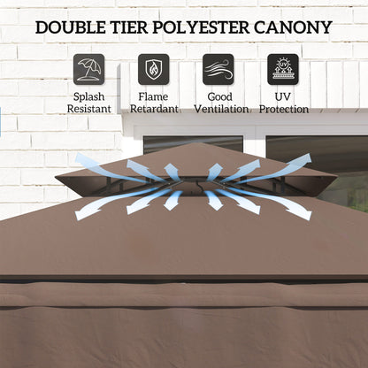 Brown double-tier polyester canopy fabric with scalloped side valance and black frame