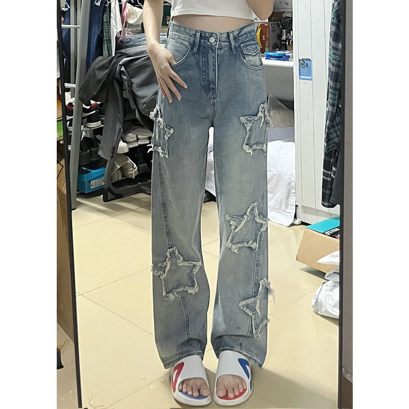 Blue Embroidered Jeans Women Loose Straight-leg Wide-leg Pants Blue XINGX Embroidered Jeans Women Loose | Ectron Online