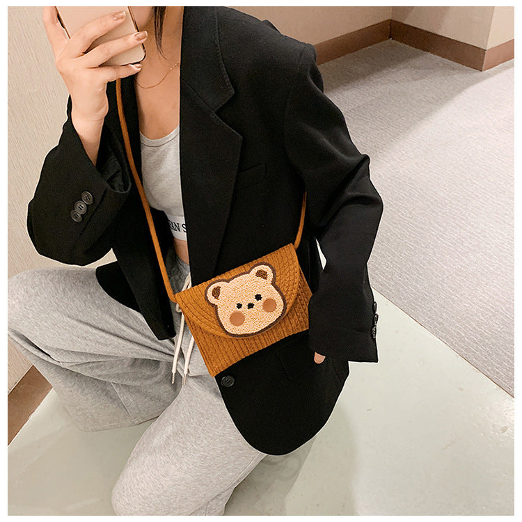 Women's Popular Woven Envelope Cute Bear Bohemian Shoulder Messenger Bag