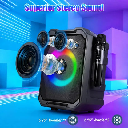 Wireless Party Speaker with 2 Mics | TWS Bass & LED Bluetooth Speaker Portable Wireless Party Speaker With LED | Ectron Online