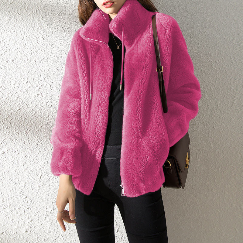 Women's Double-Faced Fleece Cardigan Double Faced Fleece Warm High Neck Sweat | Ectron Online