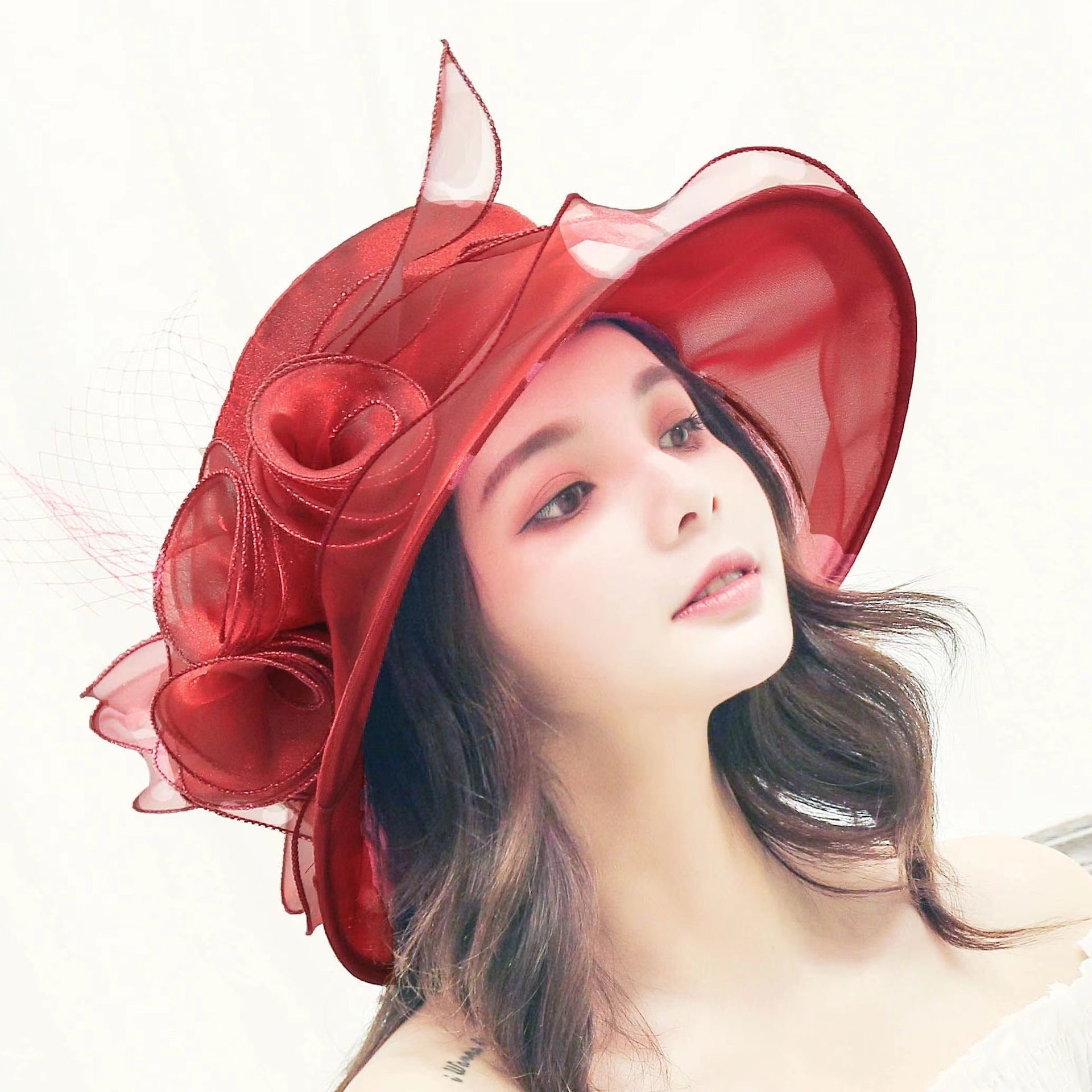 Elegant Organza Sun Hat for Women - Bowler Style Women's Sun Hat Mesh Bowler Hat Organza | Ectron Online