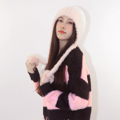 Women's Fleece-Lined Knitted Hat | Warm Ear Protection Woolen Cap Fleece-lined Thickened Knitting Hanging | Ectron Online
