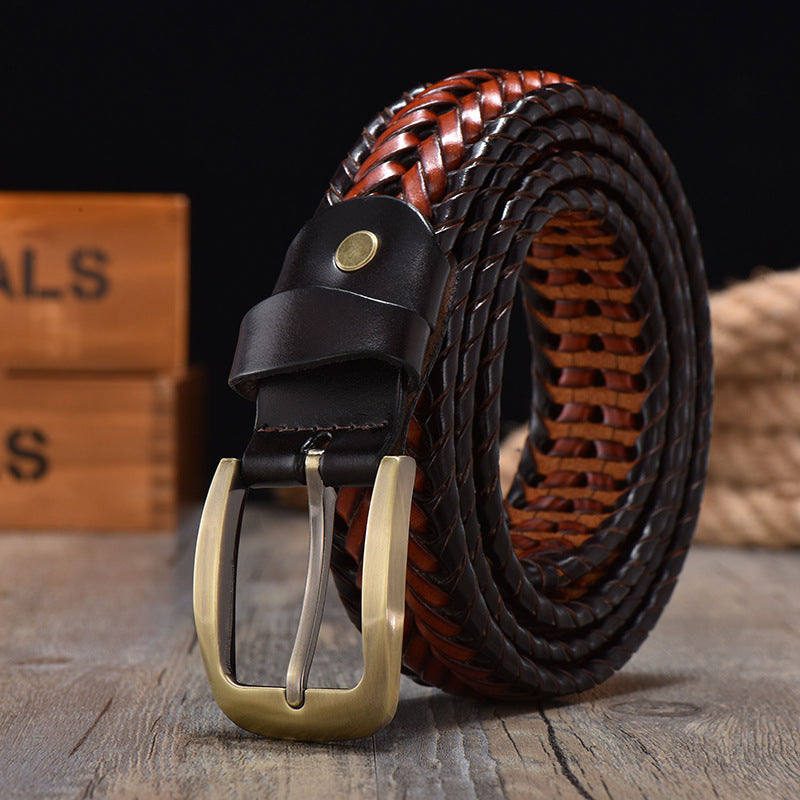 Hand-Woven Men's Vintage Leather Belt Hand Woven Belt Men's Vintage Breathable | Ectron Online