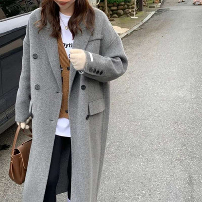 Women's Gray Woolen Coat - Loose Fit for Plump Girls Women's Gray Woolen Plump Girls Loose Al | Ectron Online