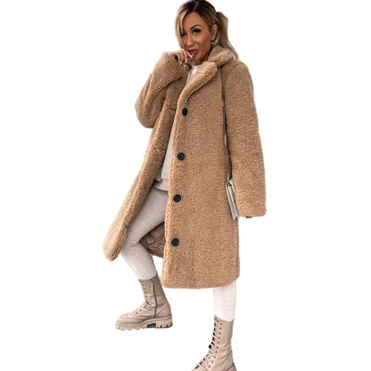 Women's Lamb Wool Large Coat | Oversized Warm Lapel Winter Jacket Long Sleeve Lapel Coat Lamb Wool Large C | Ectron Online