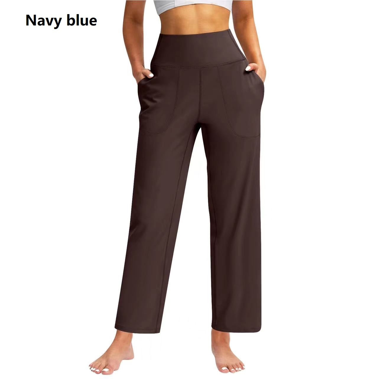 Women's High Waist Pure Color Draping Effect Straight Casual Trousers Women's High Waist Pure Color Draping Ef | Ectron Online