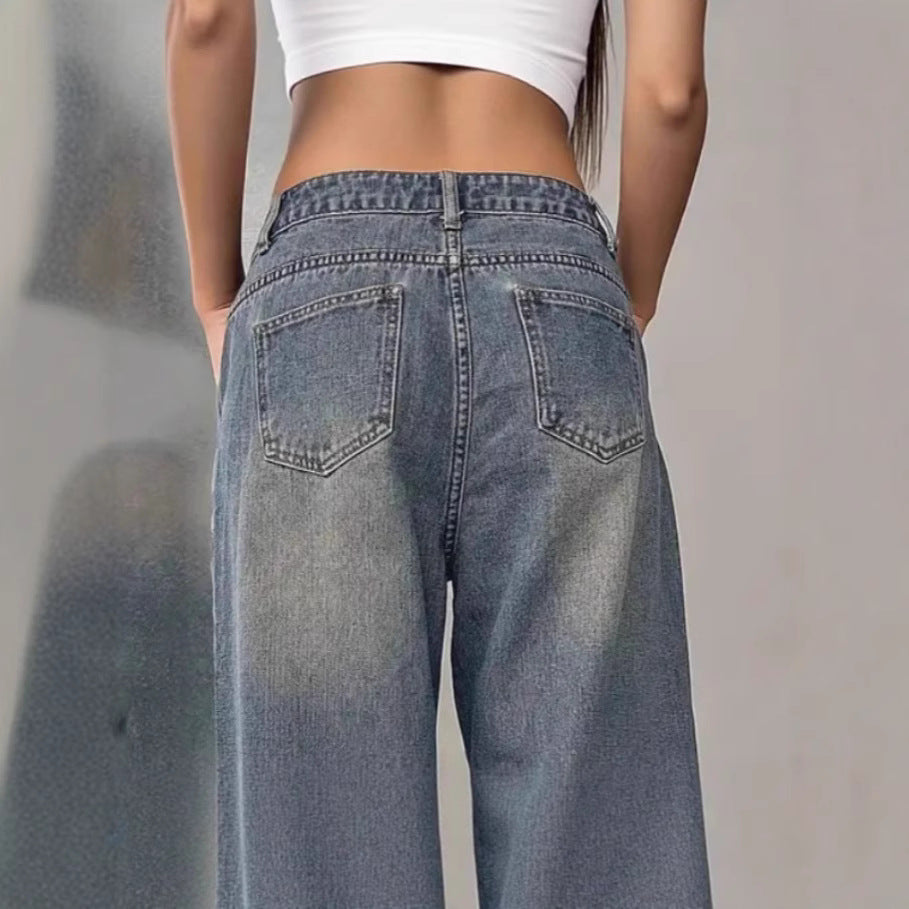 Women's Washed Vintage Denim Pants | Retro Style European Jean