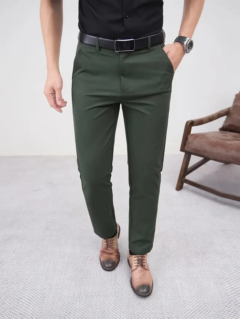 Men's Slim Fit Tapered Business Pants Men's Slim Fit Business Pure Color Casua | Ectron Online