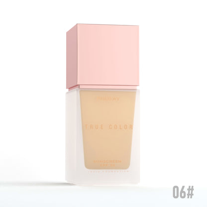 Matte liquid foundation SPF 30 bottle with pink cap, shade 06#