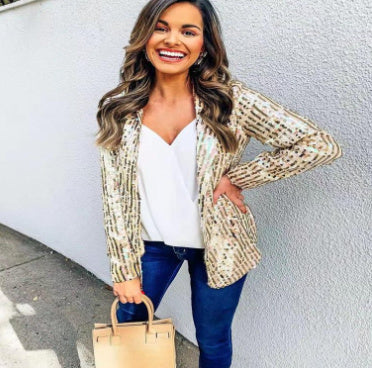 Sequined Long Sleeve Blazer Outerwear & Jackets | Ectron Online