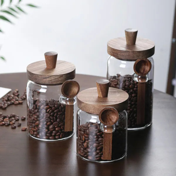 3 Pcs Glass Coffee & Storage Jars with Spoons - Airtight Spice & Snack Set
