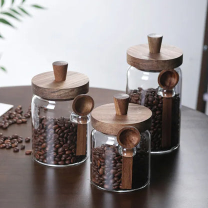 3 Pcs Glass Coffee & Storage Jars with Spoons - Airtight Spice & Snack Set 3 Pcs Glass Coffee Jars With Spoons, Can | Ectron Online