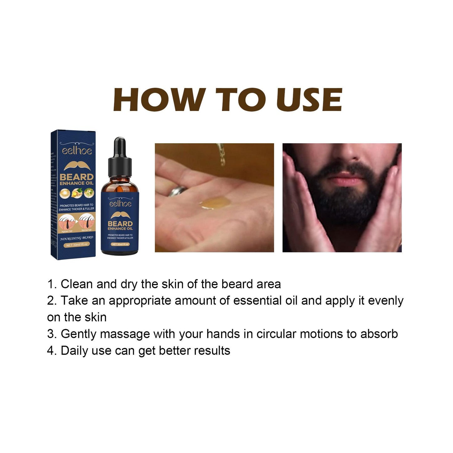 EELHOE Beard Care Oil - Growth Serum for Nourished & Shiny Beards