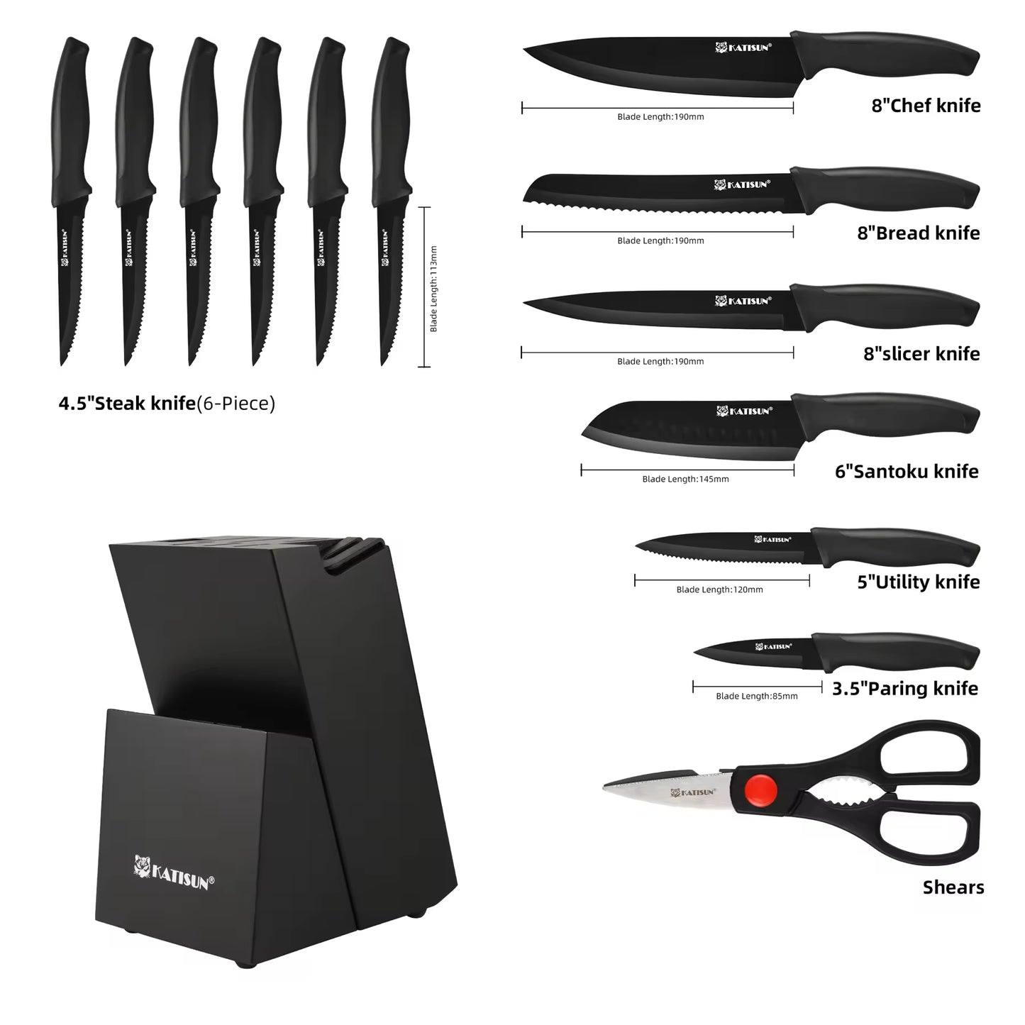 15-Piece Color-Coded Kitchen Knife Set | High-Carbon Steel & Built-In Sharpener