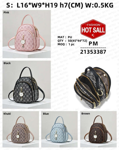 Assorted small shoulder handbags in multiple colors shown together