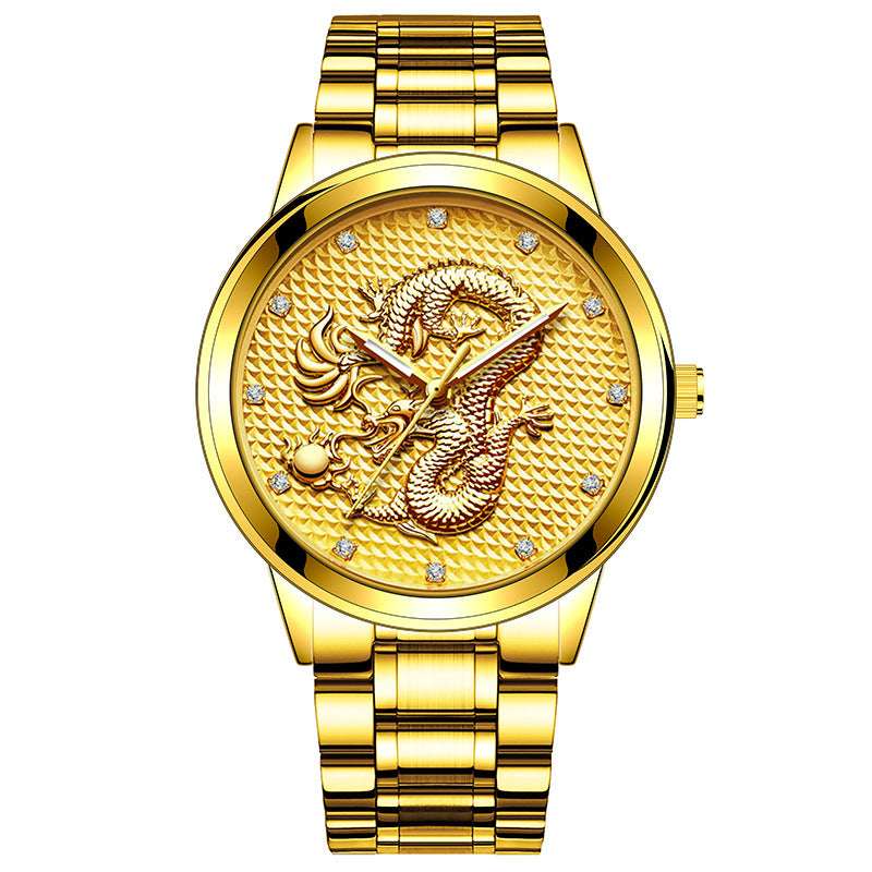 Men's Embossed Golden Dragon Quartz Watch New Men's Embossed Golden Dragon Playing | Ectron Online