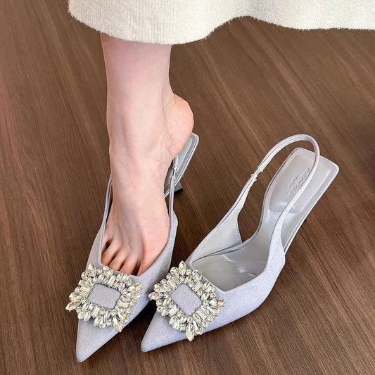 Pointed-toe Square Buckle Rhinestone High-heeled Sandals Pointed-toe Square Buckle Rhinestone Hig | Ectron Online