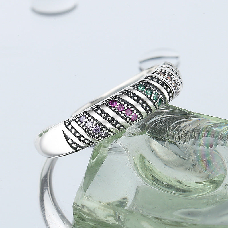 S925 Sterling Silver Fashion Personalized Color Diamond Thread Ring