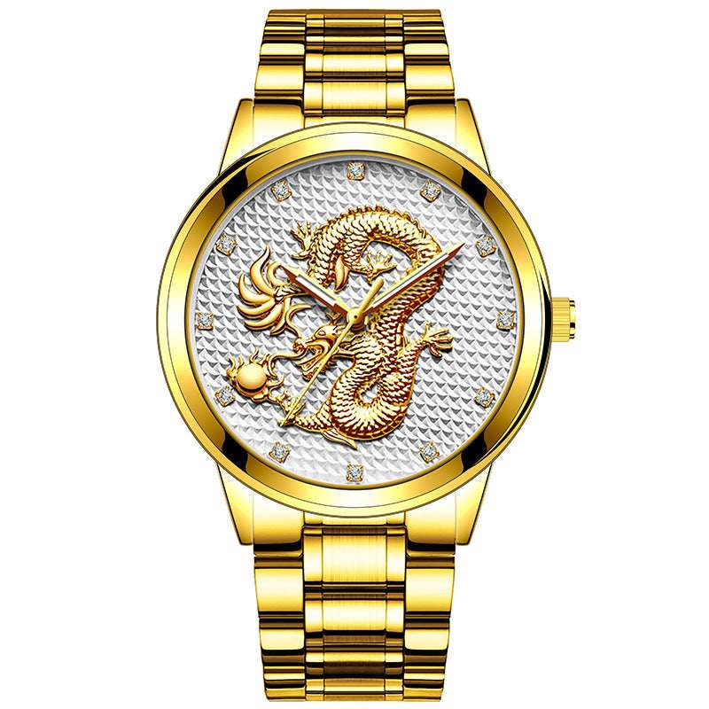 Men's Embossed Golden Dragon Quartz Watch New Men's Embossed Golden Dragon Playing | Ectron Online