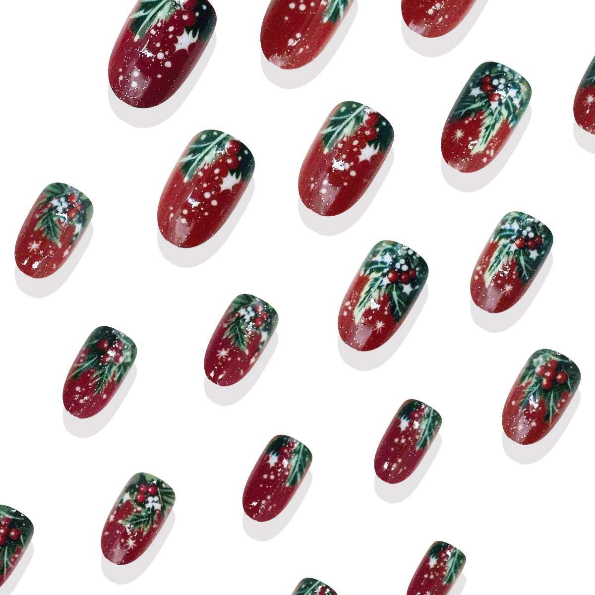 Christmas Flashing Red Short Oval Christmas Tree Fruit Pattern Design Wearable Nails