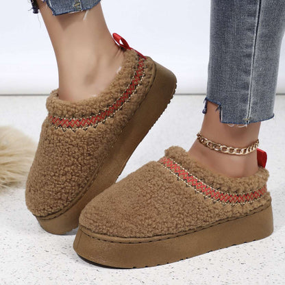New Ethnic Plush Slippers – Thick Sole Warm Winter Shoes New Ethnic Style Sewing-edge Plush Slipp | Ectron Online