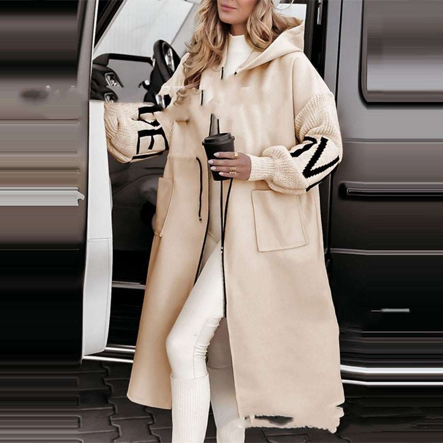 European And American Fashion Women's Wear Casual Hooded Long Splicing Coat