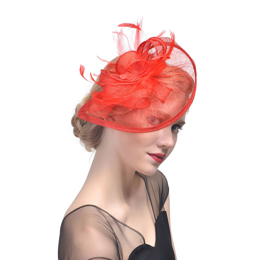 Hemp Yarn Feather Hairpin – Elegant Bridal & Banquet Accessory Hemp Yarn Banquet Net Top Hat Bridal Fea | Ectron Online