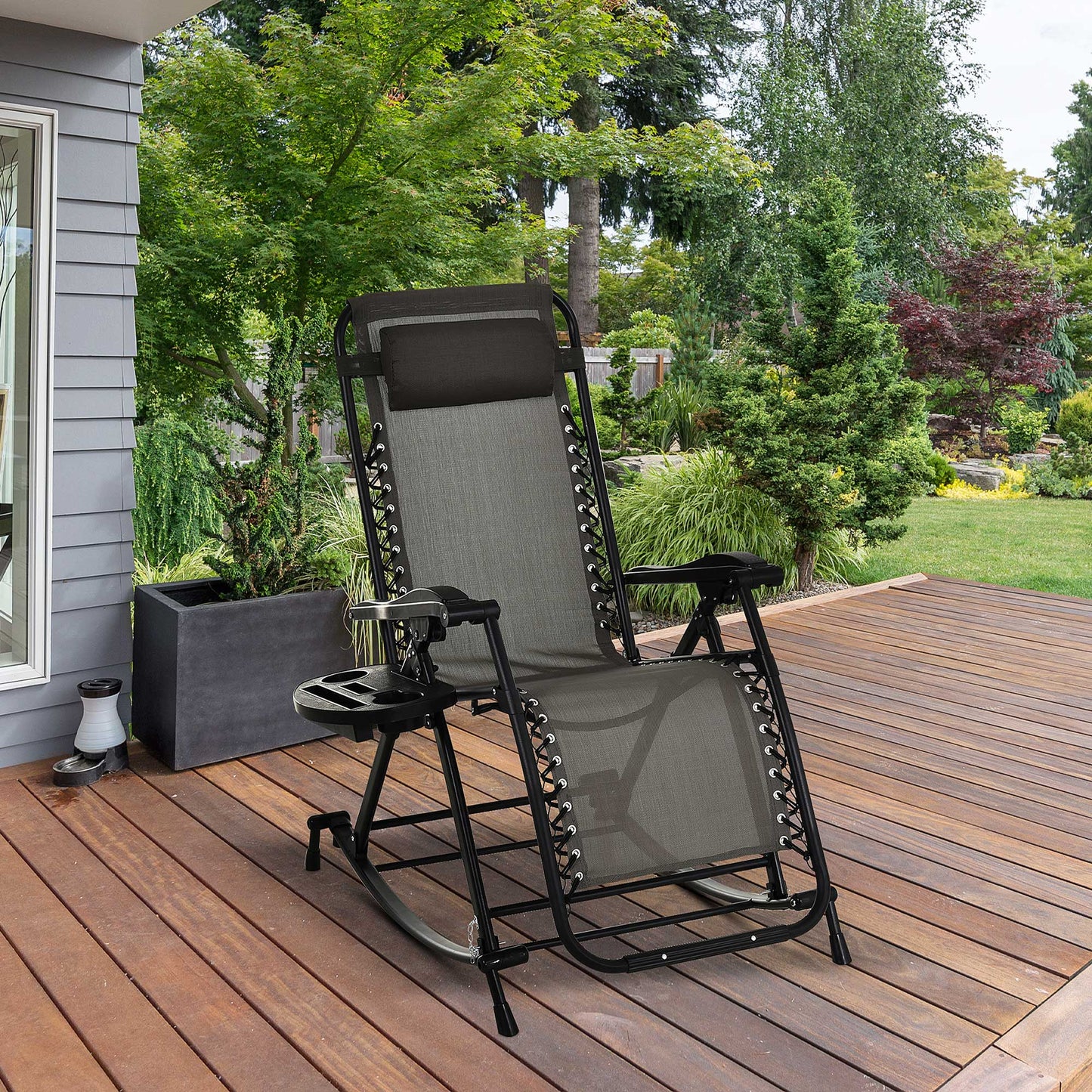 Foldable Zero Gravity Rocking Chair with Cup Holder & Pillow - Gray