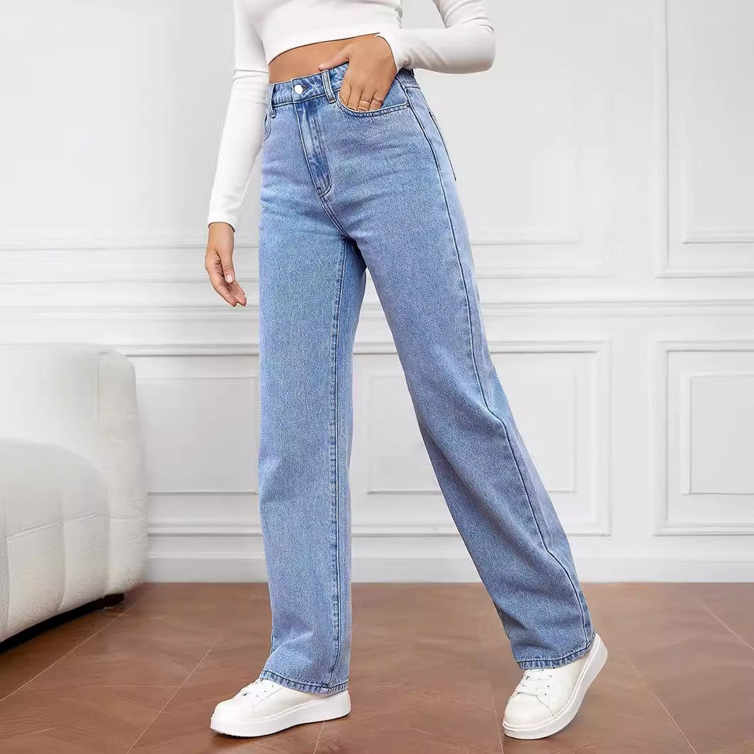 Women's Mid-Waist Washed Straight Jeans Washed Fashion Straight Jeans Women's Mi | Ectron Online
