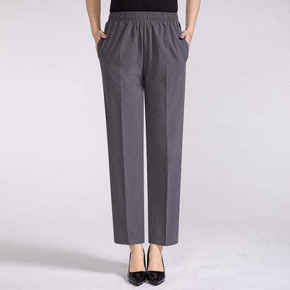 Summer Mother's Thin Cropped Pants New Ice Silk Elastic High Waist Plus Size Outer Wear Trousers