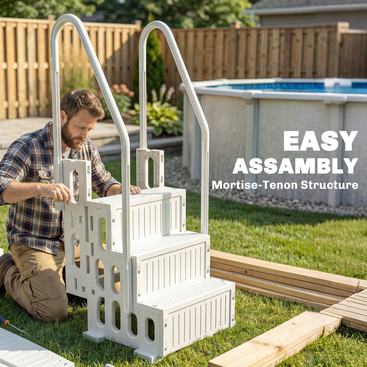 Adjustable Above Ground Pool Ladder | Dual Handrails & Non-Slip Steps