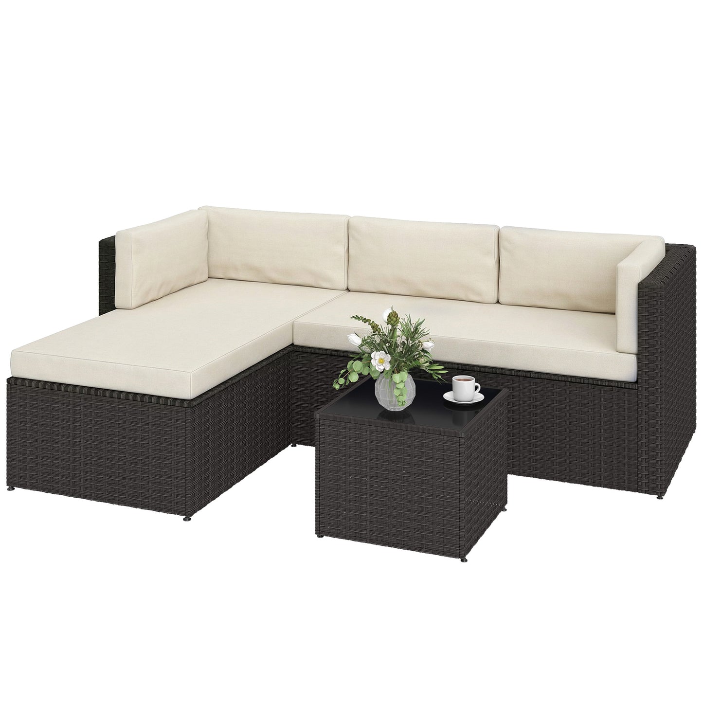 3-Piece Wicker Outdoor Patio Conversation Set - Beige