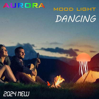 Jellyfish mood lamp with orange dome and white tentacle strands