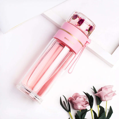 Double Wall Glass Water Bottle with Tea Infuser