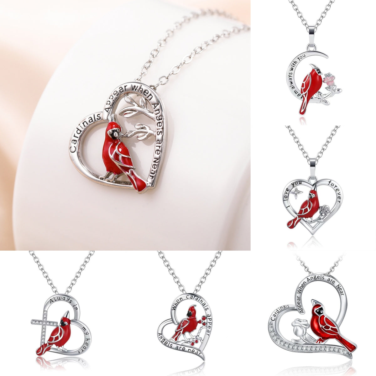 Creative Heart-Shaped Cardinal Pendant Necklace