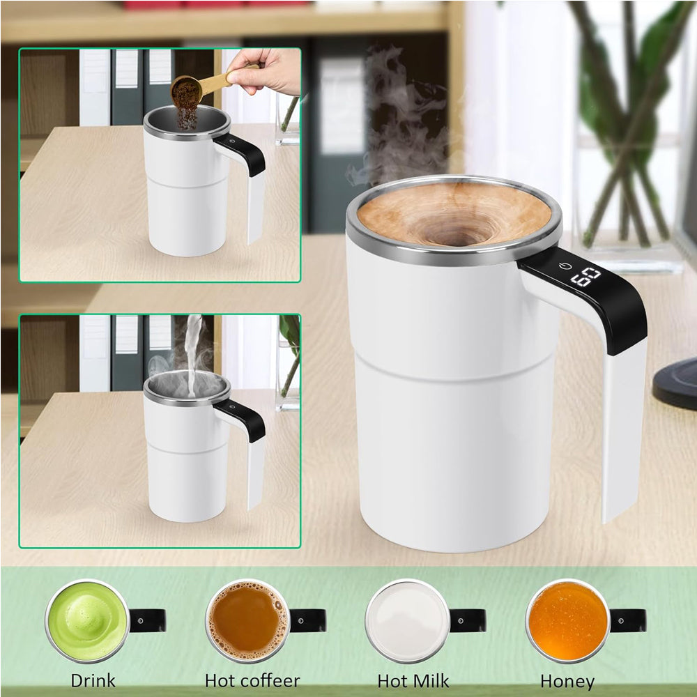 12oz Self-Stirring Coffee Mug | Auto Magnetic Cup with LED Temperature Display