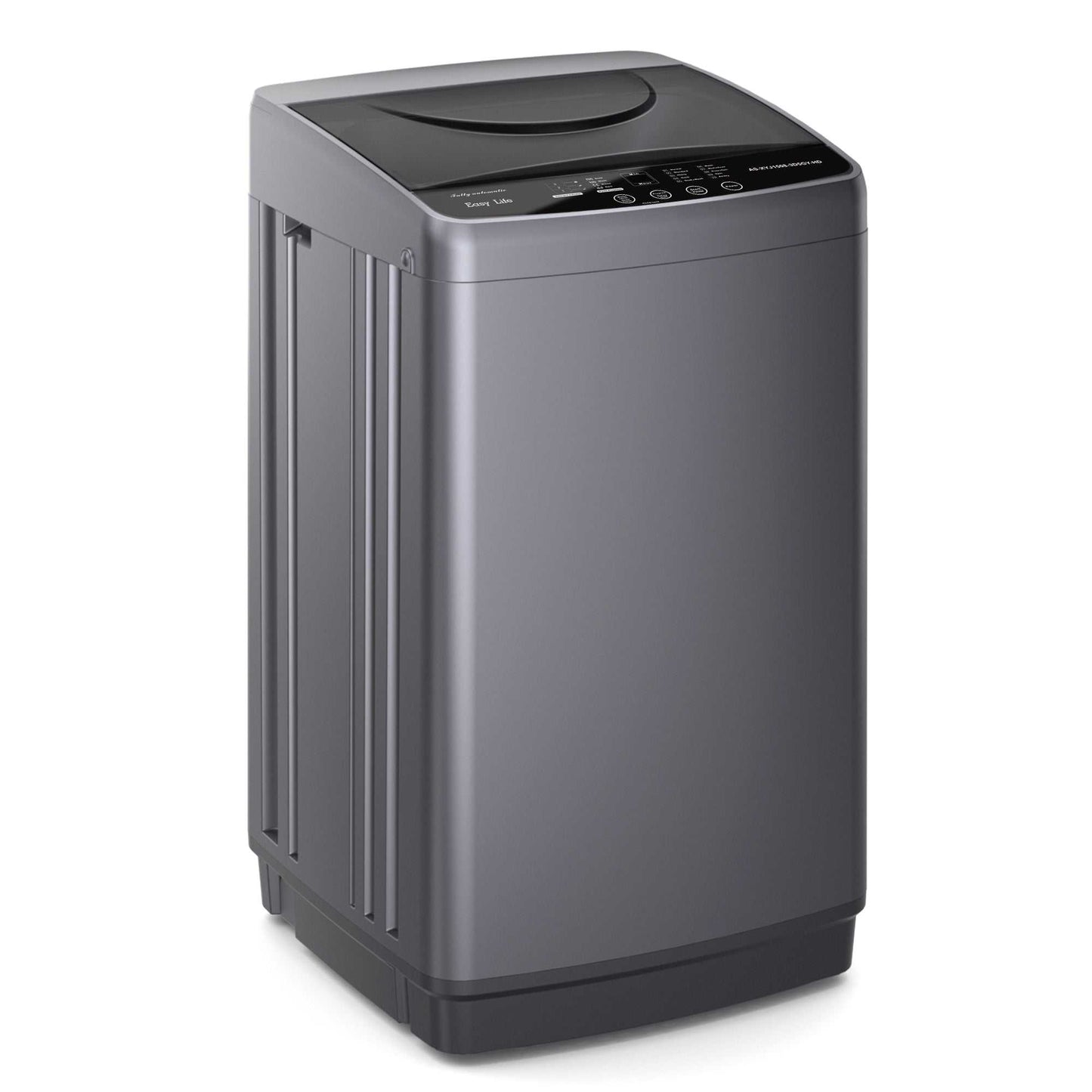 Grey portable compact fully automatic washing machine with top control panel