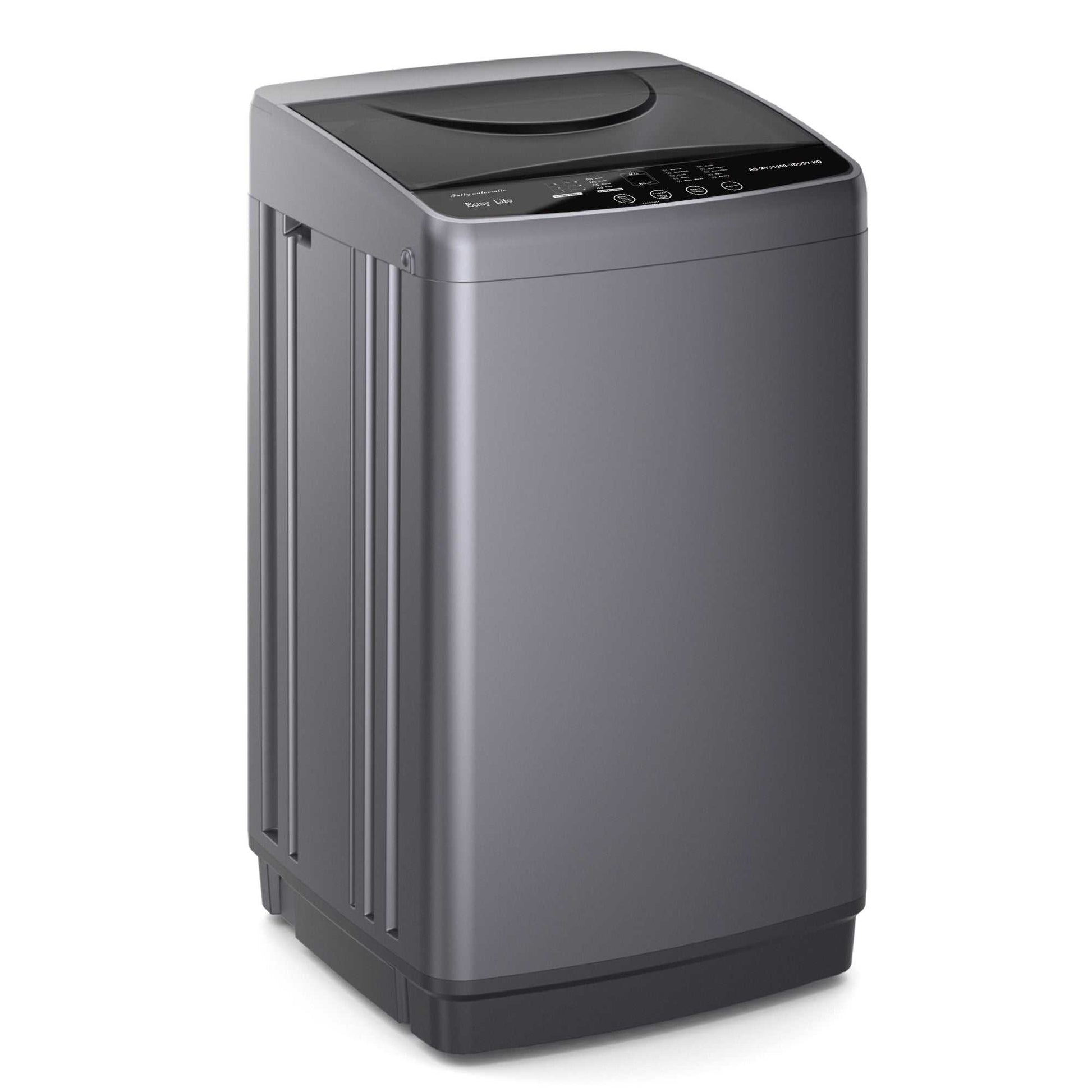 Grey portable compact fully automatic washing machine with top control panel