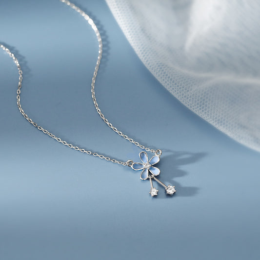 S999 Pure Silver Flower Necklace For Women Summer