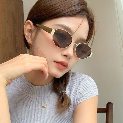 European And American Personalized Oval Metal Sunglasses