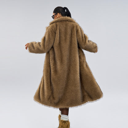Extended Faux Fur Overcoat