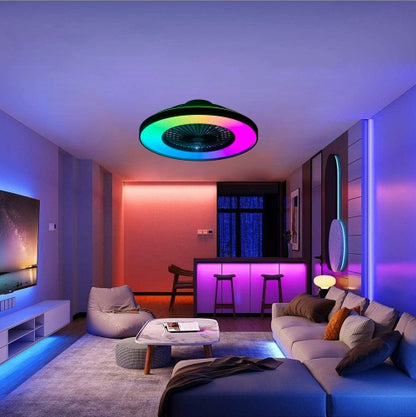 23" Smart Black Ceiling Fan - RGB LED Dimmable with Remote Control