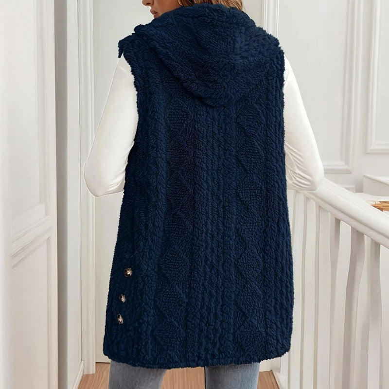 Women's Textured Hooded Vest | Button-Front Fall Layering Piece
