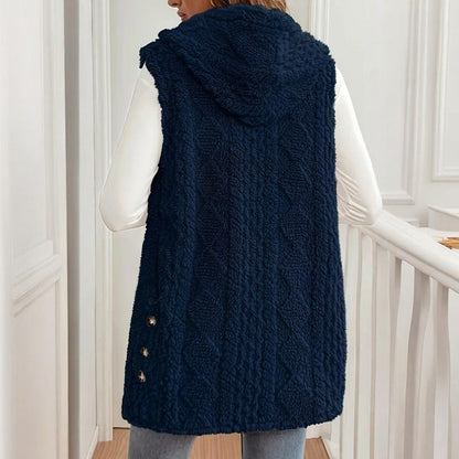 Women's Textured Hooded Vest | Button-Front Fall Layering Piece Women's Textured Sleeveless Hooded Vest, | Ectron Online